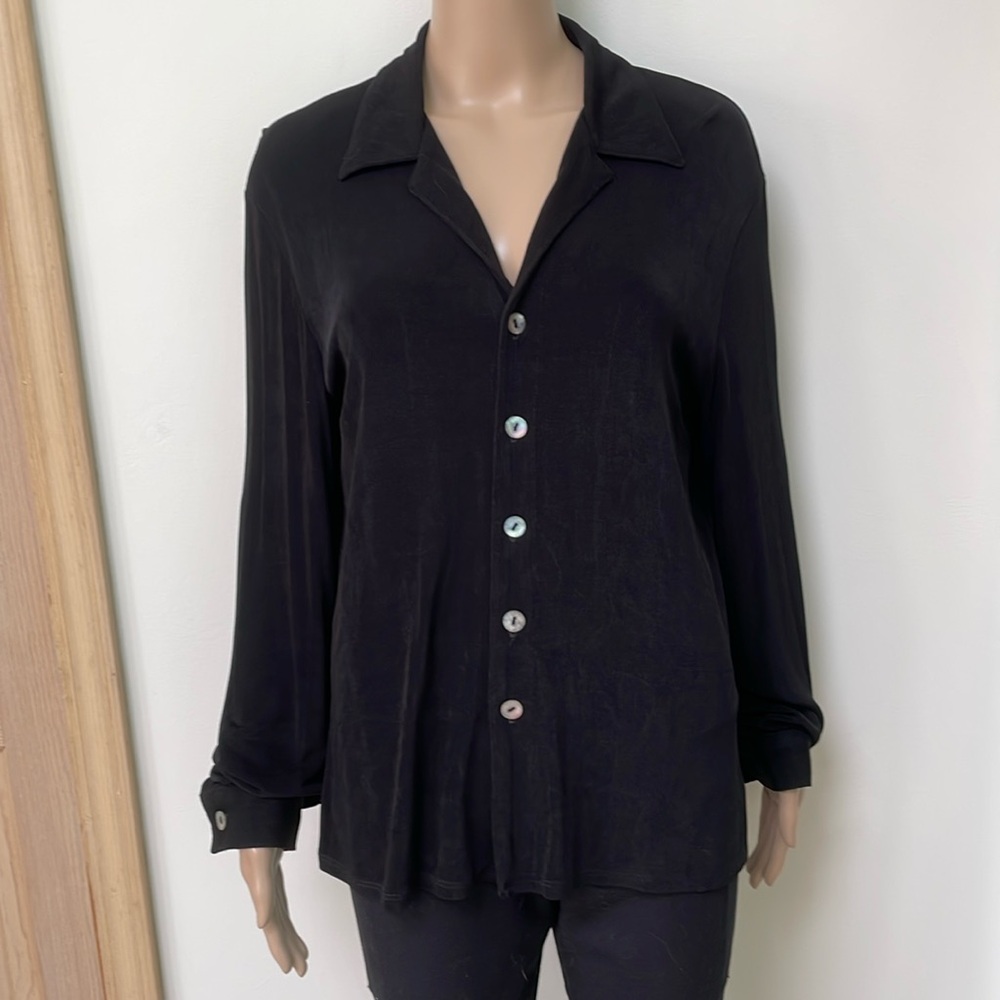 Chico's Travelers Black Button Down Shirt medium